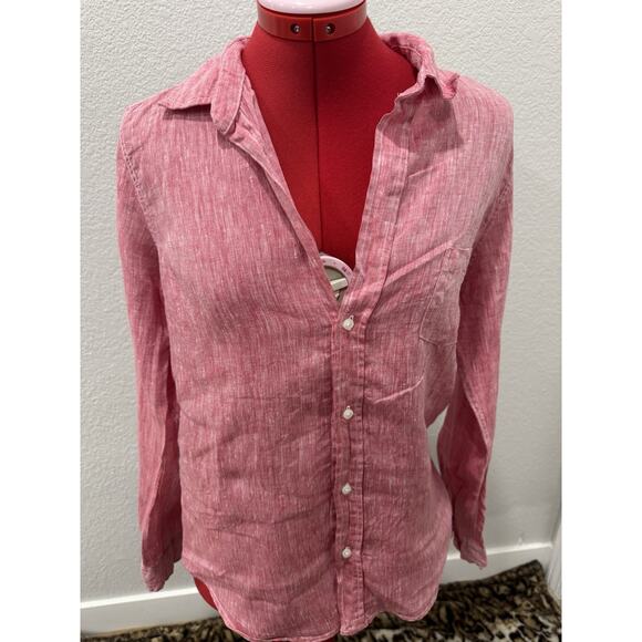 Red Linen Button Down Shirt Long Sleeve Casual Lightweight Top - Picture 1 of 6